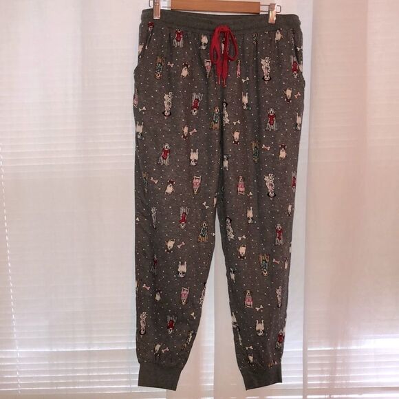 ST L Cotton Flannel Dark Gray Multicolored PJ Jogger Sweater Dressed Dogs - Picture 1 of 9